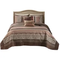 Olliix by Madison Park Red Queen Princeton 5 Piece Reversible Jacquard Bedspread Set