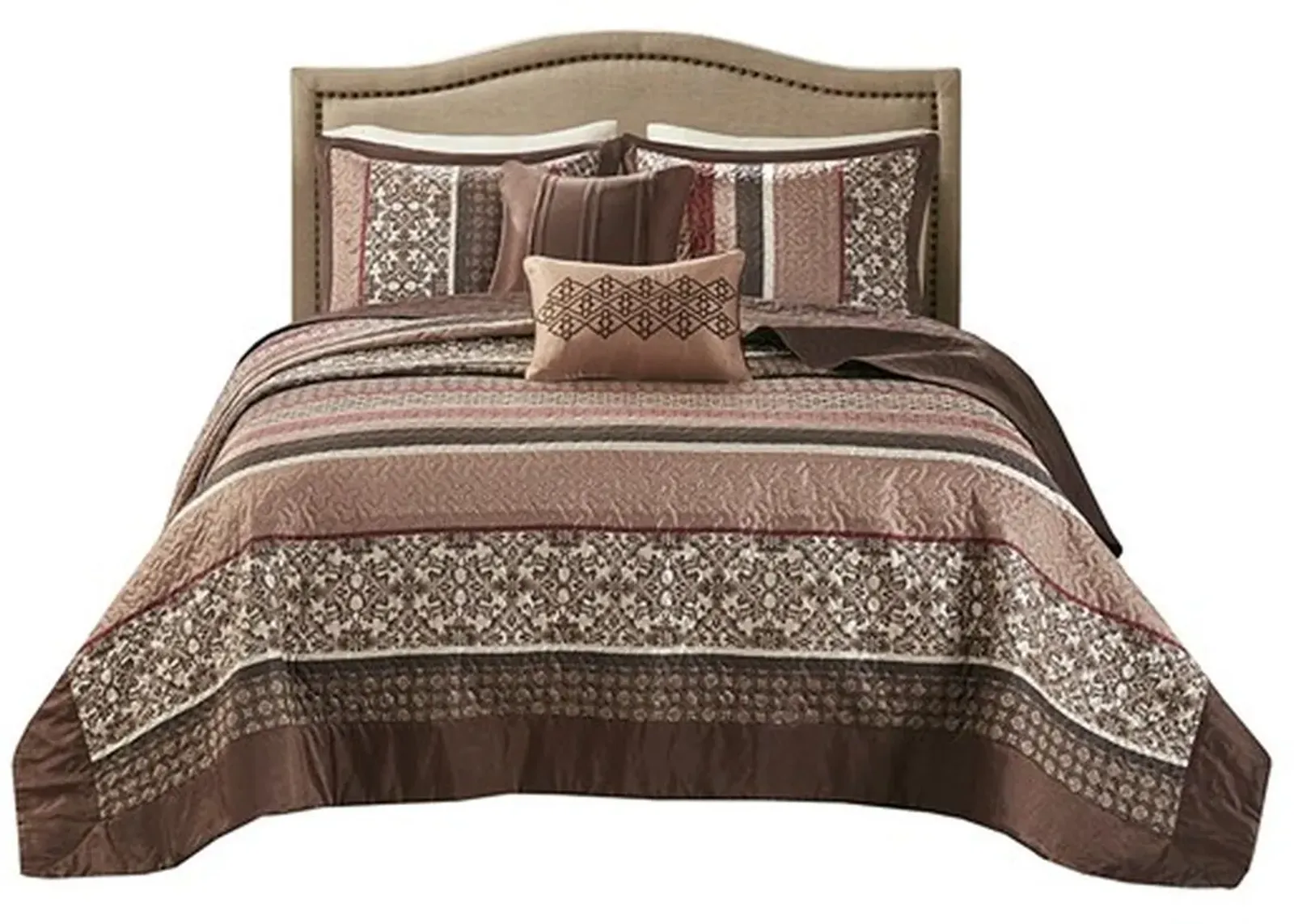 Olliix by Madison Park Red Queen Princeton 5 Piece Reversible Jacquard Bedspread Set