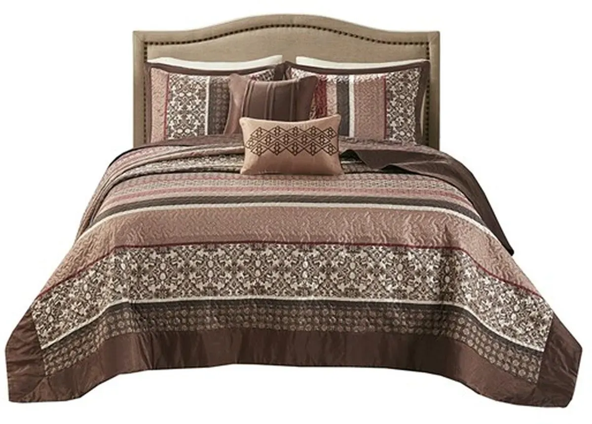 Olliix by Madison Park Red Queen Princeton 5 Piece Reversible Jacquard Bedspread Set