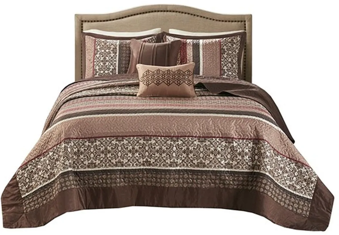 Olliix by Madison Park Red Queen Princeton 5 Piece Reversible Jacquard Bedspread Set