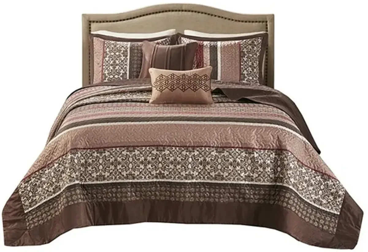 Olliix by Madison Park Red King Princeton 5 Piece Reversible Jacquard Bedspread Set