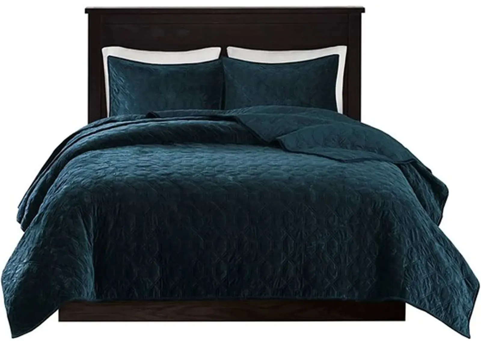 Olliix by Madison Park Teal Full/Queen Harper Faux Velvet Reversible 3 Piece Coverlet Set