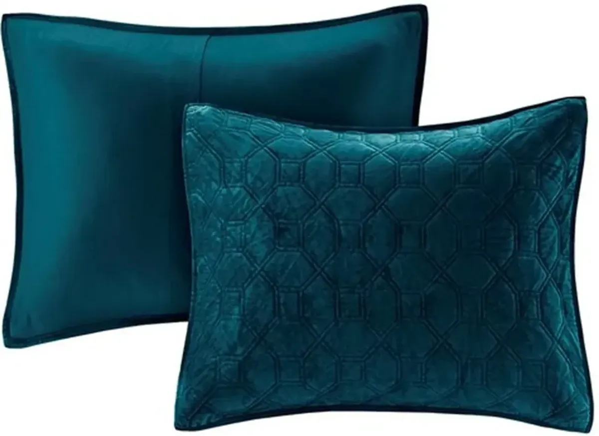 Olliix by Madison Park Harper Teal King/California King Faux Velvet Reversible 3 Piece Coverlet Set