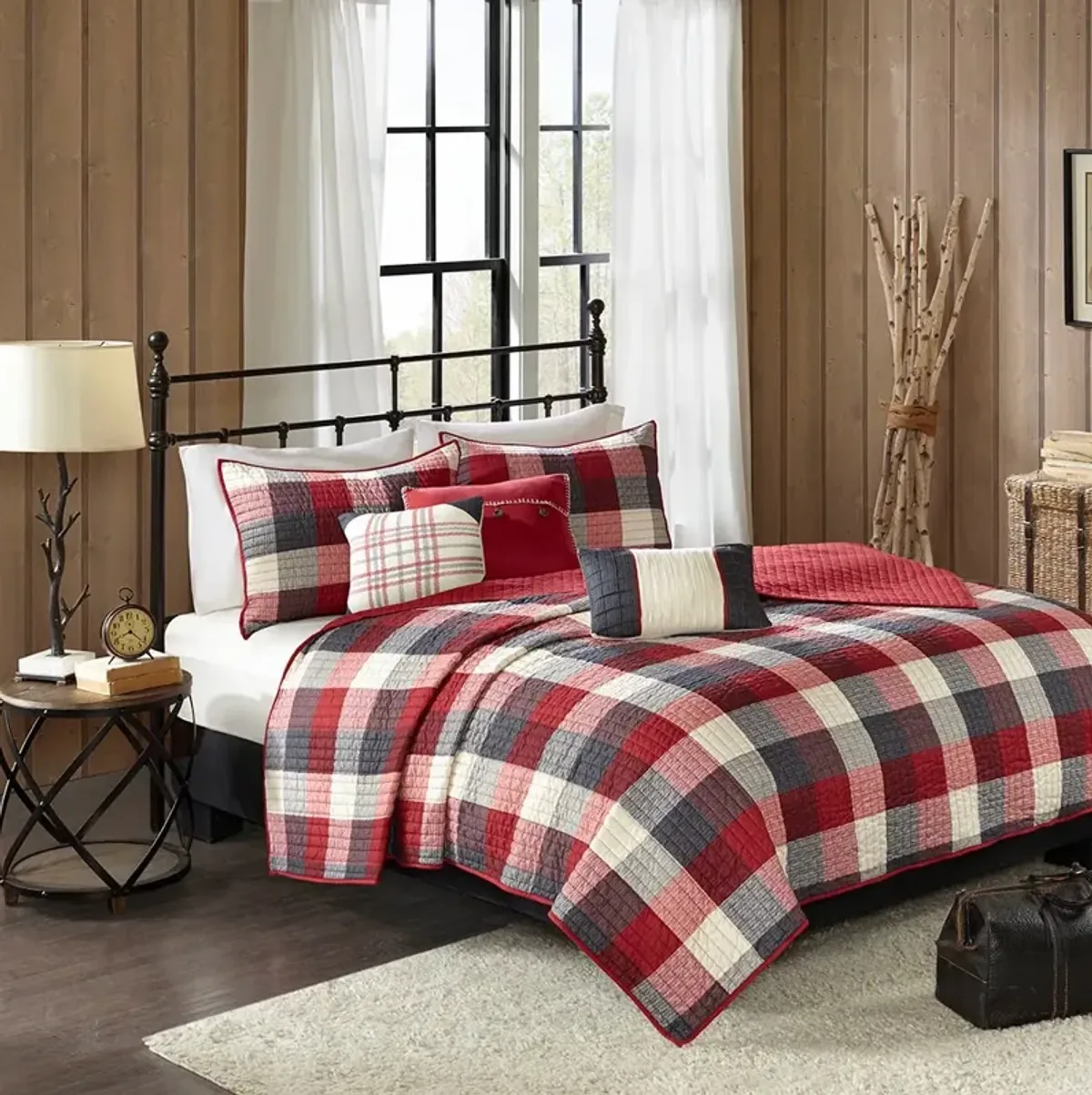 Olliix by Madison Park 6 Piece Red Full/Queen Ridge Reversible Herringbone Coverlet Set