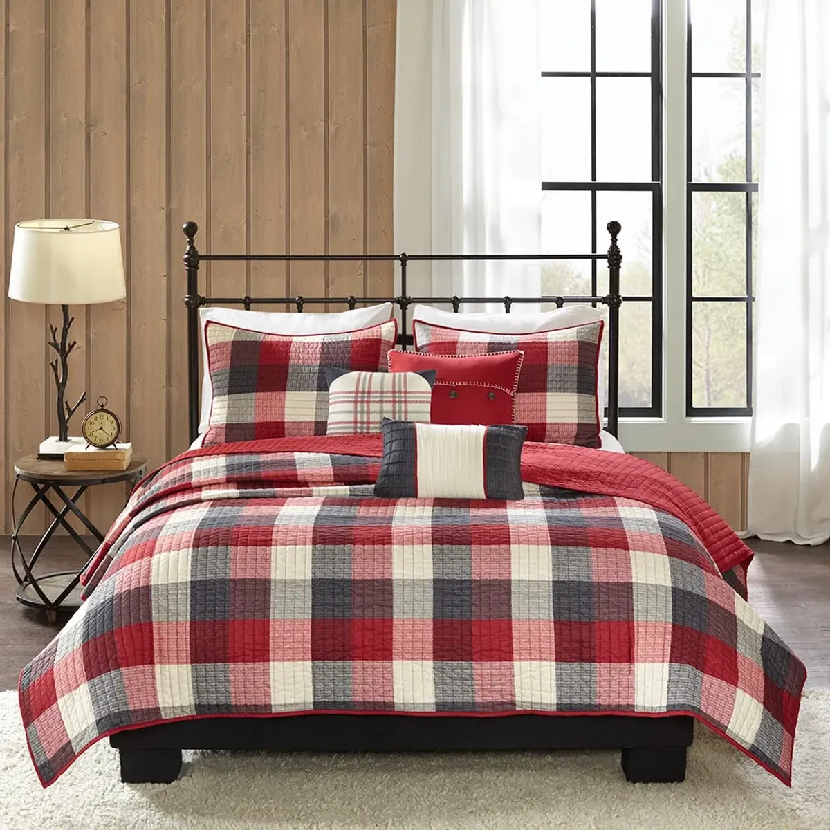 Olliix by Madison Park 6 Piece Red Full/Queen Ridge Reversible Herringbone Coverlet Set