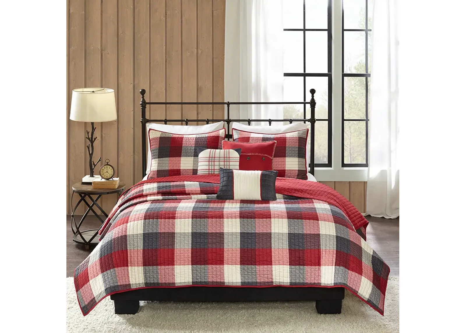 Olliix by Madison Park 6 Piece Red Full/Queen Ridge Reversible Herringbone Coverlet Set