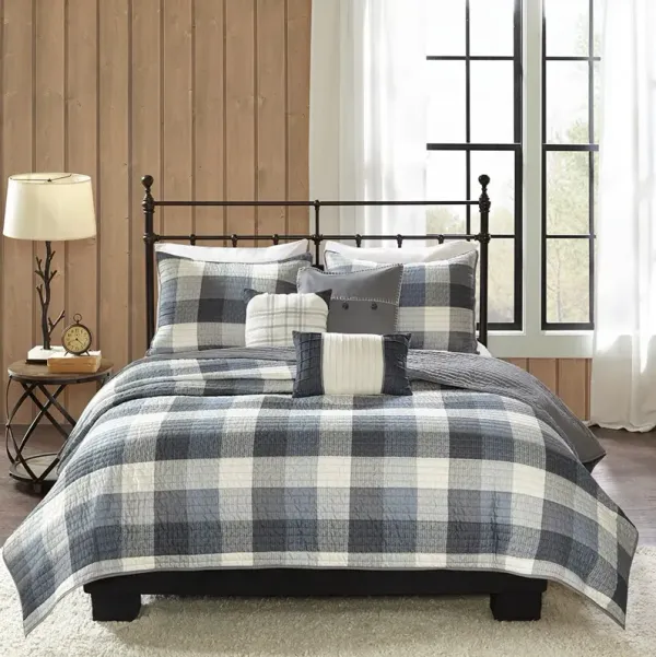 Olliix by Madison Park 6 Piece Grey Full/Queen Ridge Reversible Herringbone Coverlet Set