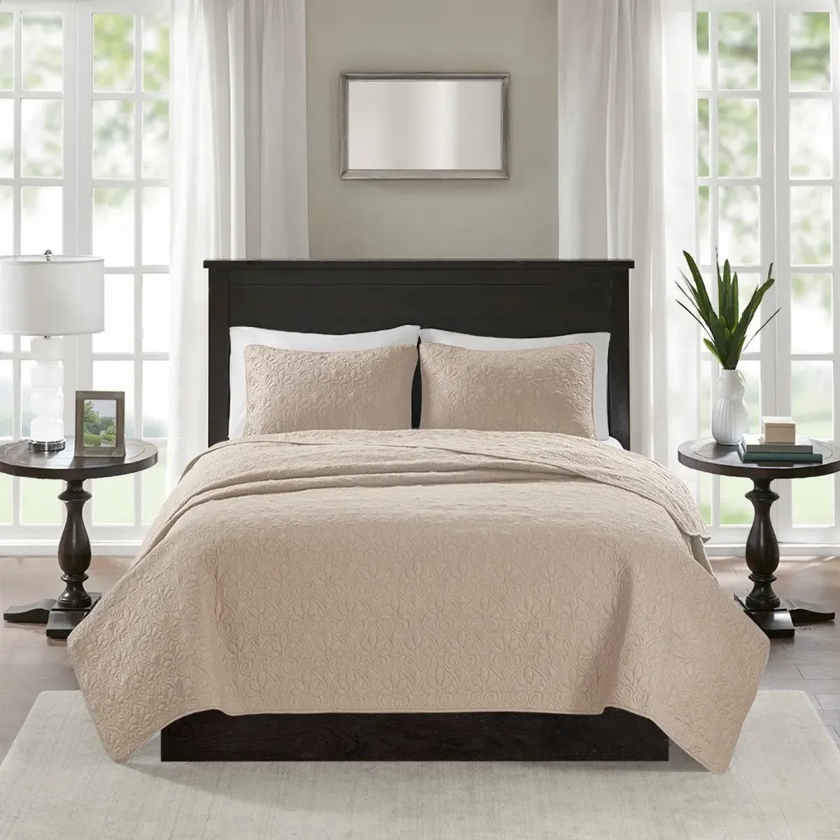 Olliix by Madison Park Khaki Twin/Twin XL Quebec Reversible Coverlet Set
