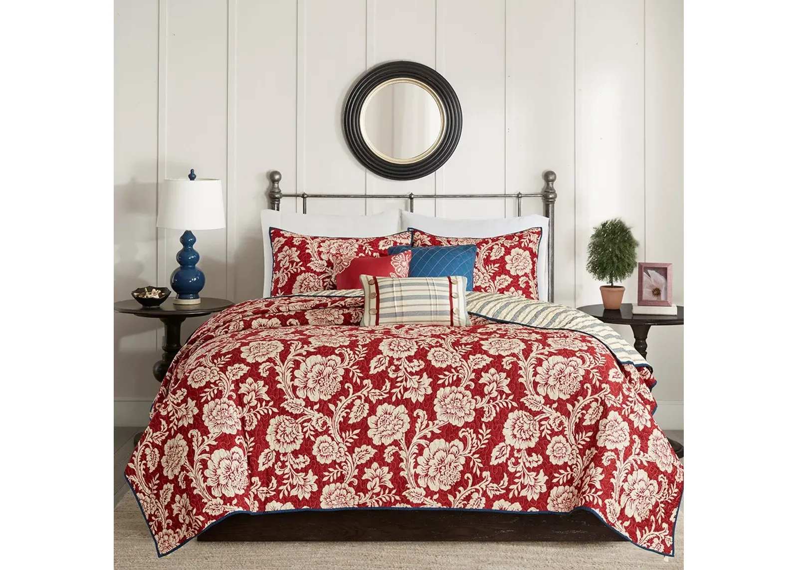 Olliix by Madison Park 6 Piece Red Full/Queen Lucy Twill Reversible Coverlet Set