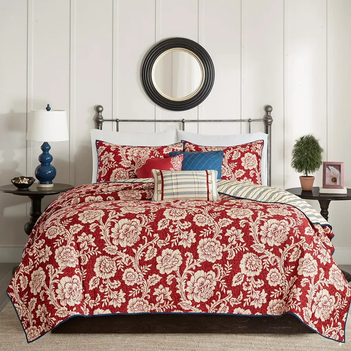 Olliix by Madison Park 6 Piece Red Full/Queen Lucy Twill Reversible Coverlet Set