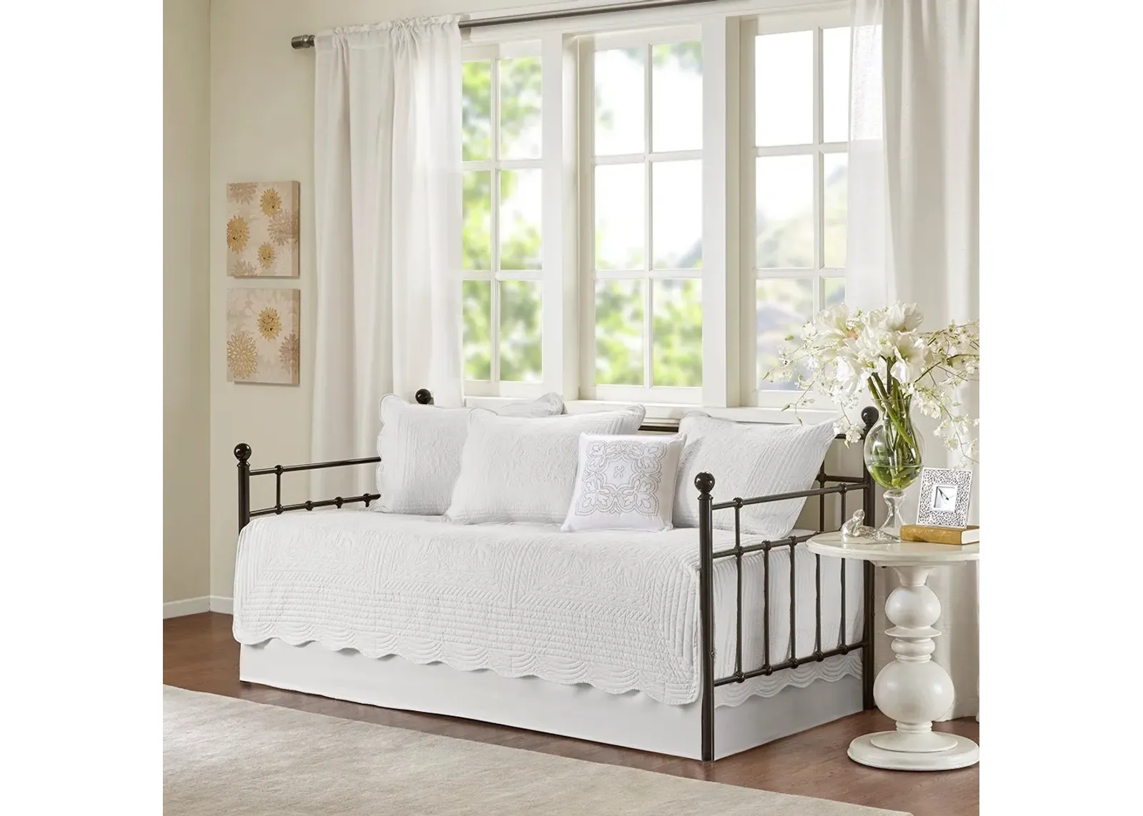 Olliix by Madison Park 6 Piece White Tuscany Reversible Scalloped Edge Daybed Cover Set