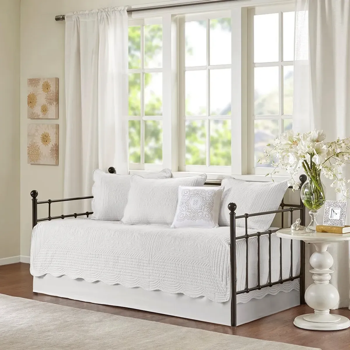 Olliix by Madison Park 6 Piece White Tuscany Reversible Scalloped Edge Daybed Cover Set