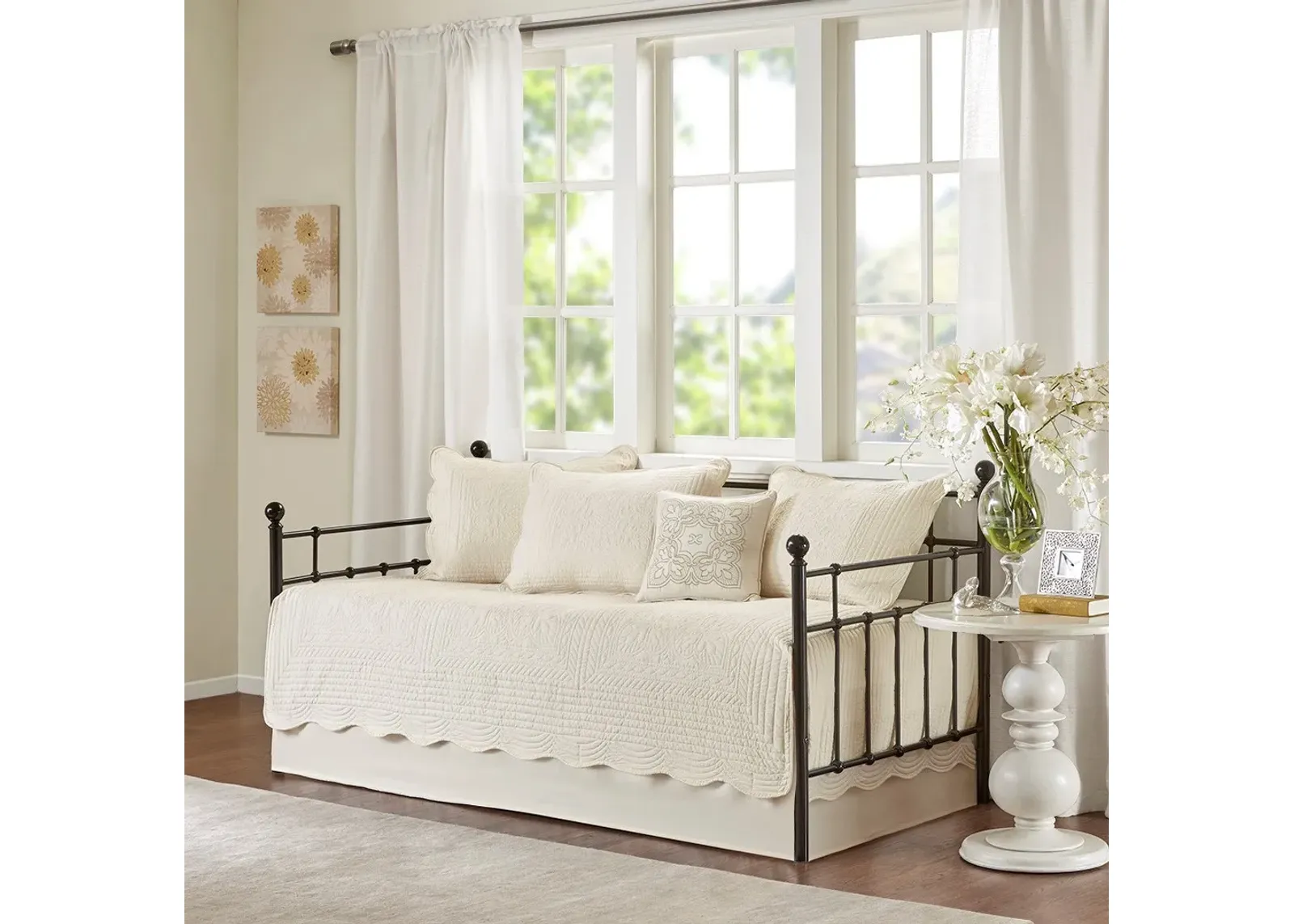 Olliix by Madison Park 6 Piece Cream Tuscany Reversible Scalloped Edge Daybed Cover Set