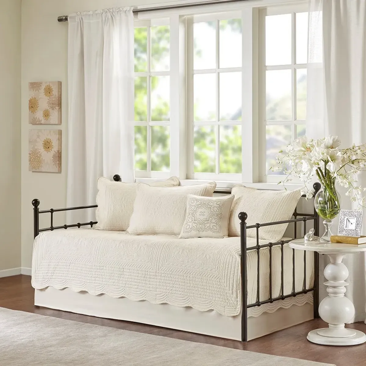 Olliix by Madison Park 6 Piece Cream Tuscany Reversible Scalloped Edge Daybed Cover Set