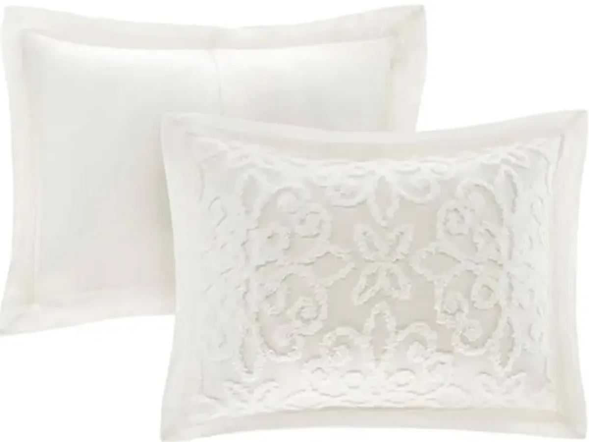 Olliix by Madison Park White Full/Queen Sabrina 3 Piece Tufted Cotton Chenille Bedspread Set