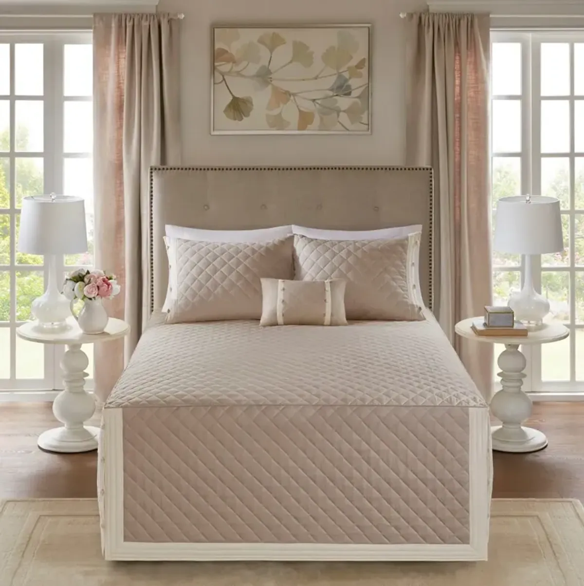 Olliix by Madison Park 4 Piece Khaki King/California King Breanna Cotton Reversible Tailored Bedspread Set