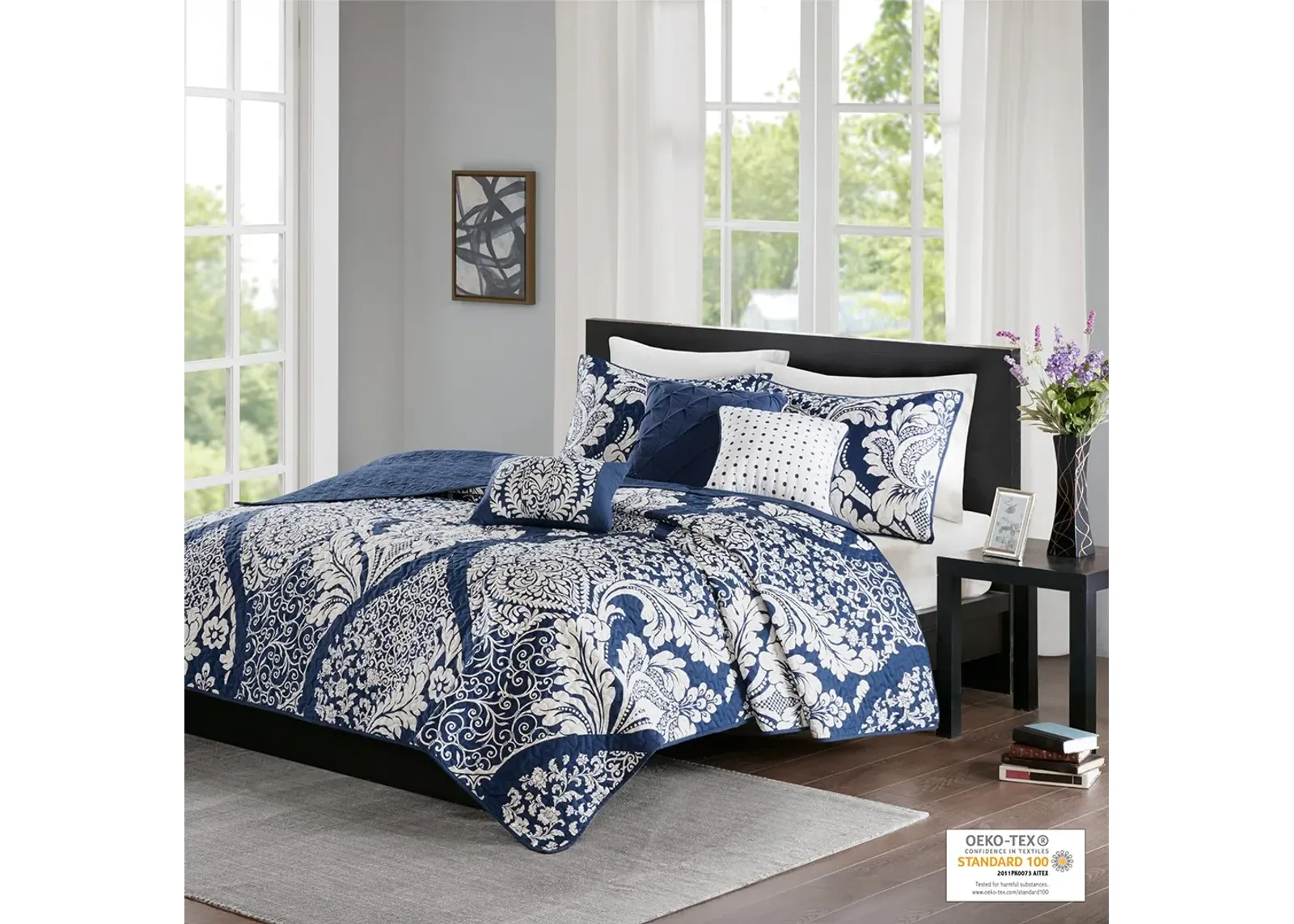 Olliix by Madison Park 6 Piece Indigo Full/Queen Vienna Reversible Coverlet Set