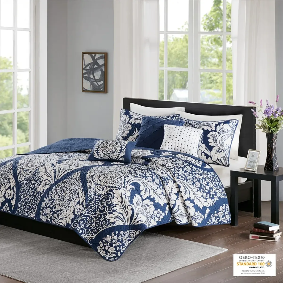 Olliix by Madison Park 6 Piece Indigo Full/Queen Vienna Reversible Coverlet Set