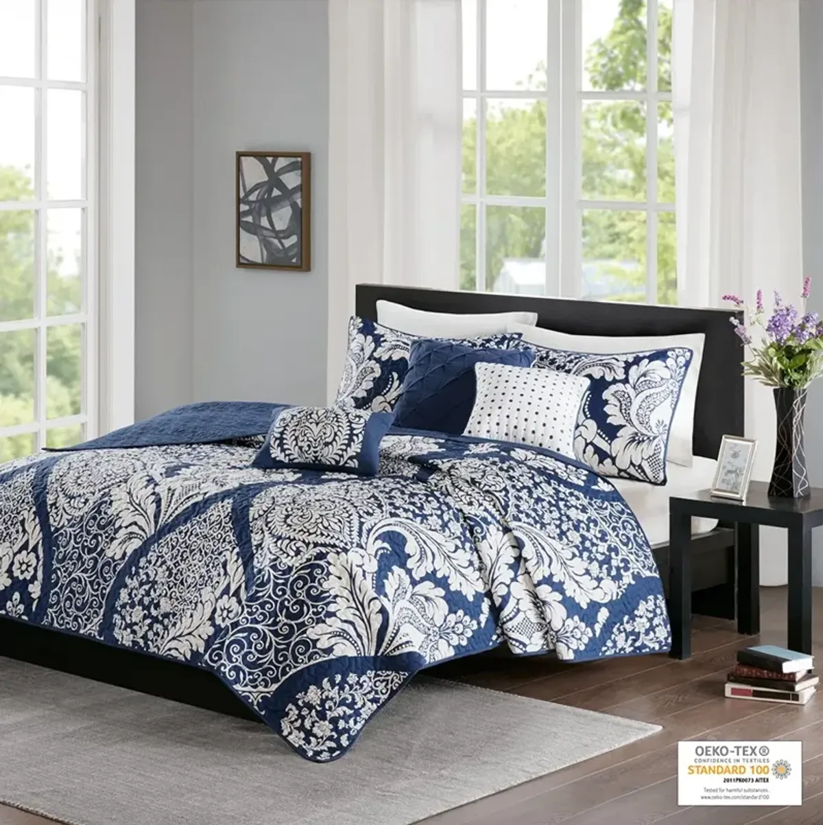 Olliix by Madison Park 6 Piece Indigo Full/Queen Vienna Reversible Coverlet Set