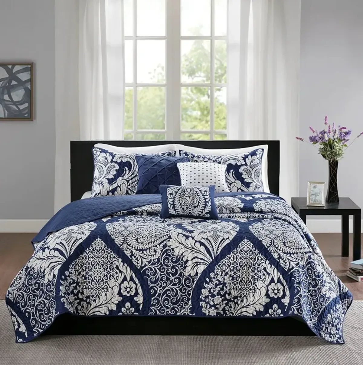 Olliix by Madison Park 6 Piece Indigo King/California King Vienna Reversible Coverlet Set