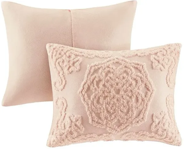 Olliix by Madison Park Blush King/California King Laetitia Tufted Cotton Chenille Medallion Fringe Coverlet Set
