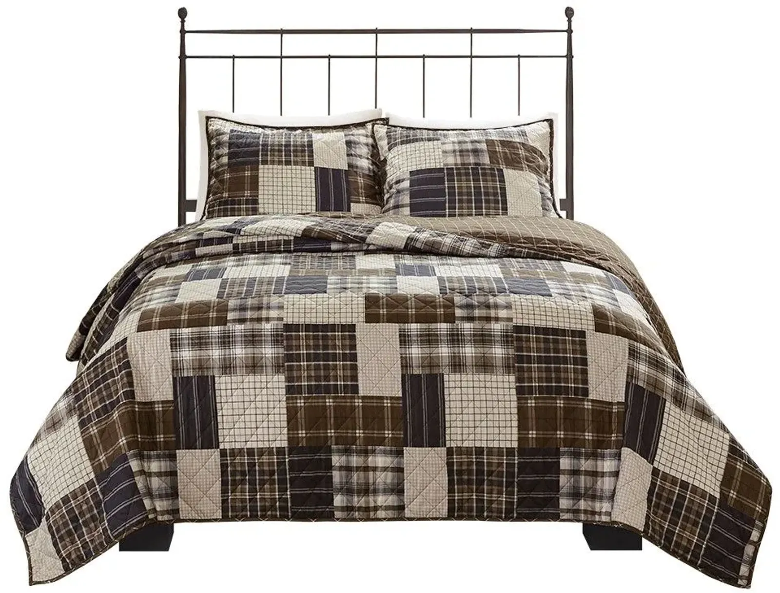 Olliix by Madison Park 3 Piece Black/Brown Full/Queen Timber Reversible Printed Coverlet Set