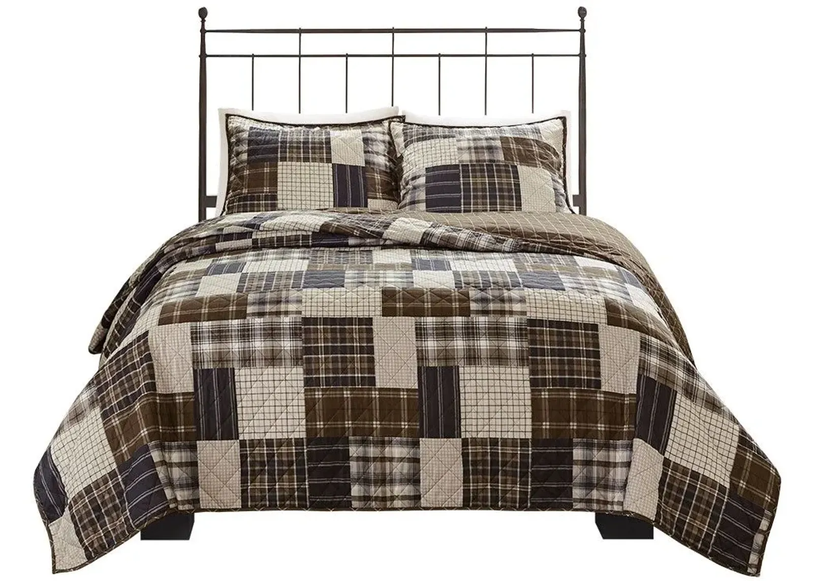 Olliix by Madison Park 3 Piece Black/Brown Full/Queen Timber Reversible Printed Coverlet Set