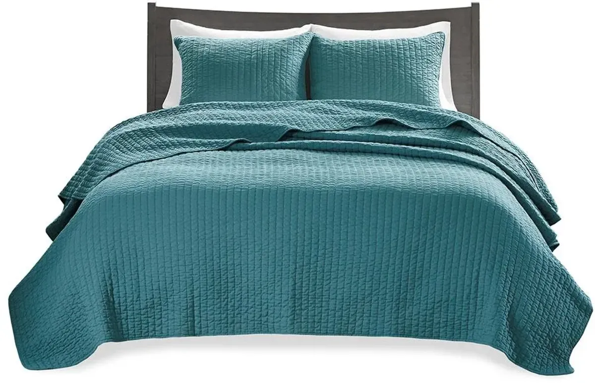 Olliix by Madison Park Teal Twin/Twin XL Keaton Reversible Coverlet Set