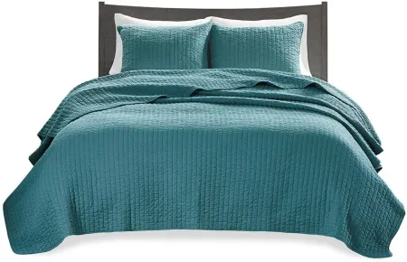 Olliix by Madison Park Teal Twin/Twin XL Keaton Reversible Coverlet Set