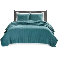 Olliix by Madison Park Teal Full/Queen Keaton Reversible Coverlet Set