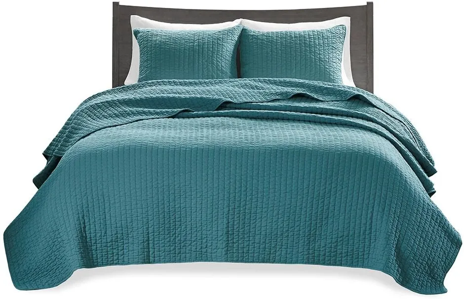 Olliix by Madison Park Teal Full/Queen Keaton Reversible Coverlet Set