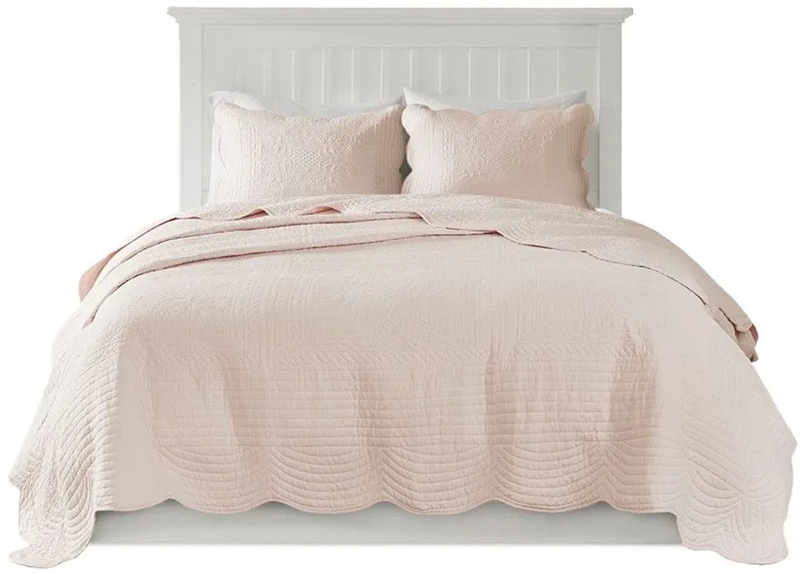 Olliix by Madison Park 3 Piece Blush Full/Queen Tuscany Reversible Scalloped Edge Coverlet Set