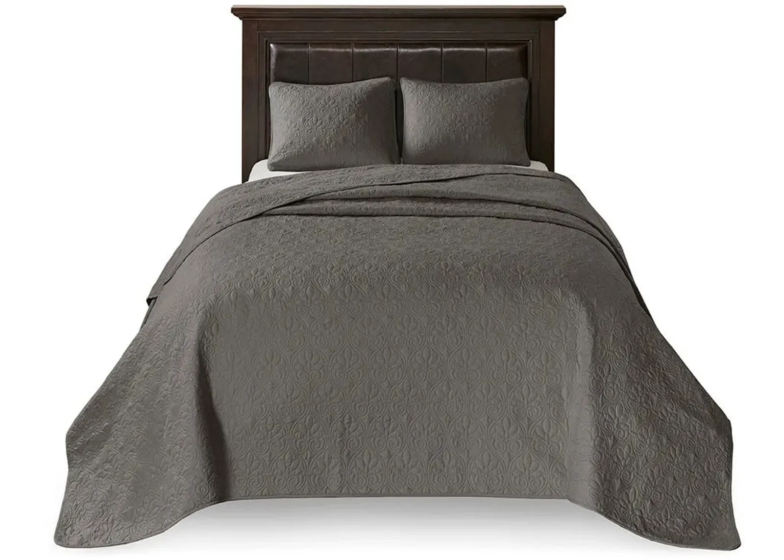 Olliix by Madison Park Dark Grey Queen Quebec Reversible Bedspread Set