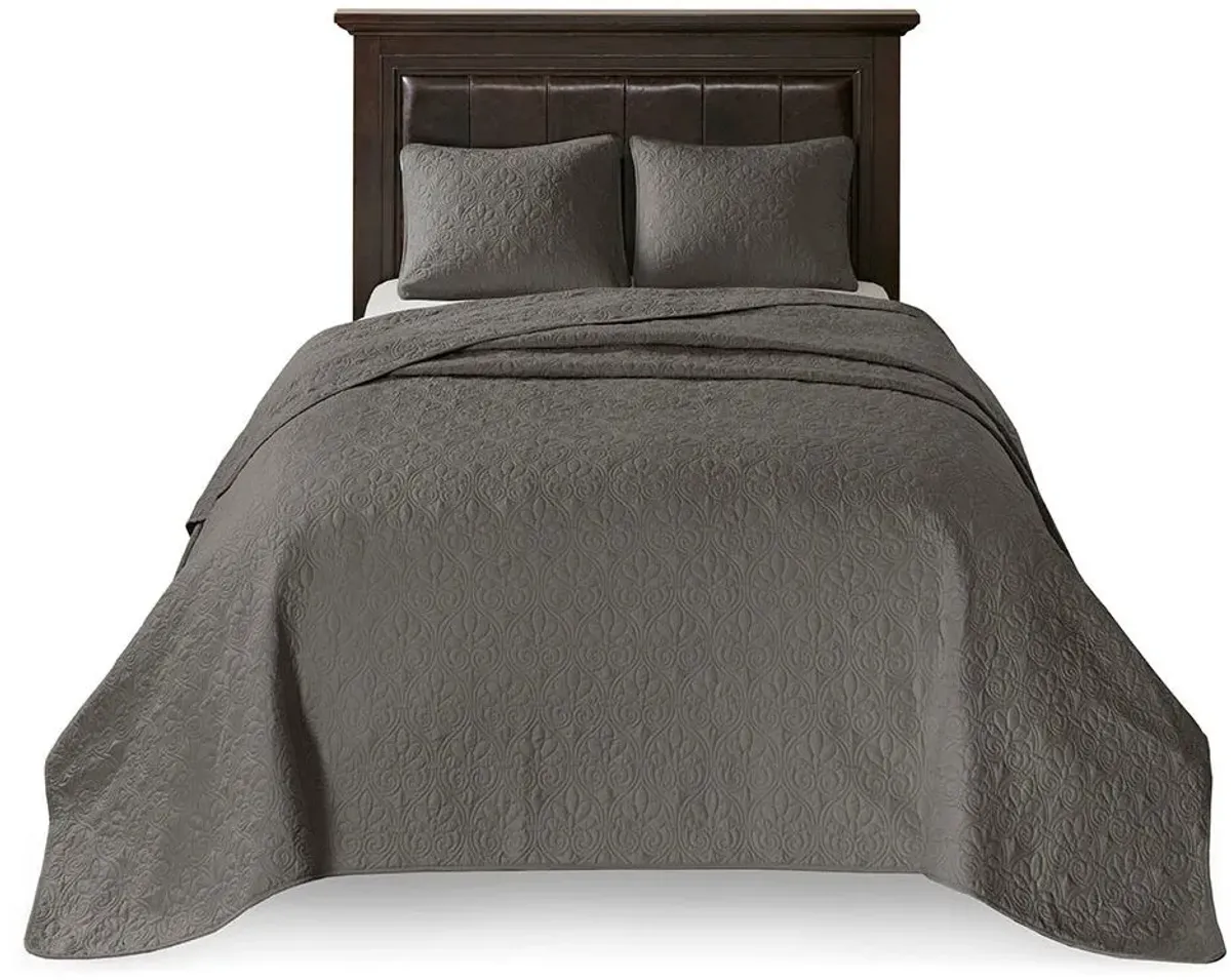 Olliix by Madison Park Dark Grey Queen Quebec Reversible Bedspread Set