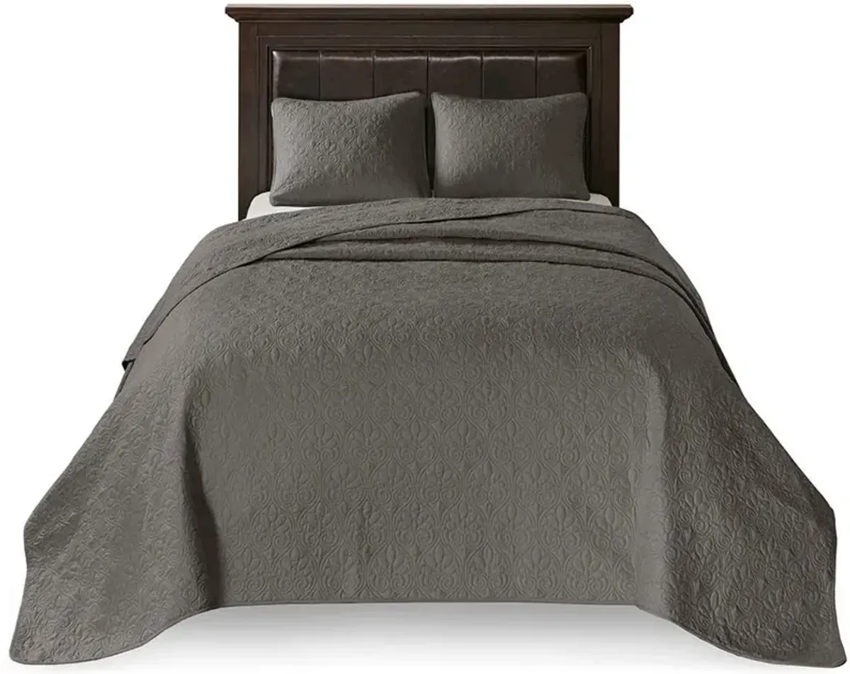 Olliix by Madison Park Dark Grey Queen Quebec Reversible Bedspread Set