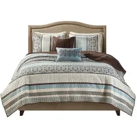 Olliix by Madison Park Blue Full/Queen Princeton 5 Piece Reversible Jacquard Coverlet Set