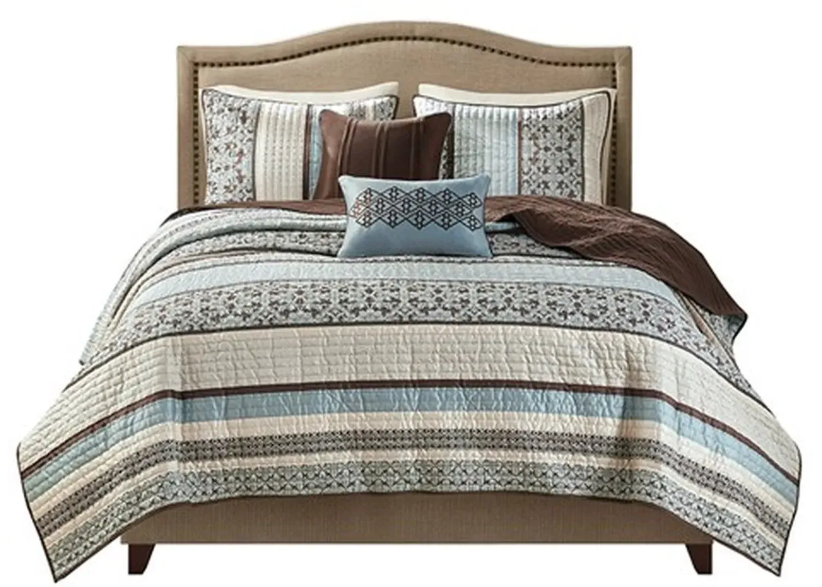 Olliix by Madison Park Blue Full/Queen Princeton 5 Piece Reversible Jacquard Coverlet Set