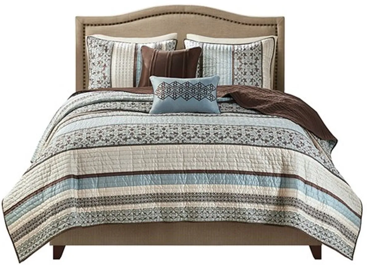 Olliix by Madison Park Blue Full/Queen Princeton 5 Piece Reversible Jacquard Coverlet Set