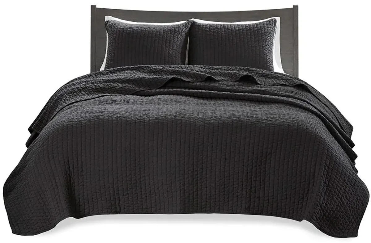 Olliix by Madison Park Black Twin/Twin XL Keaton Reversible Coverlet Set