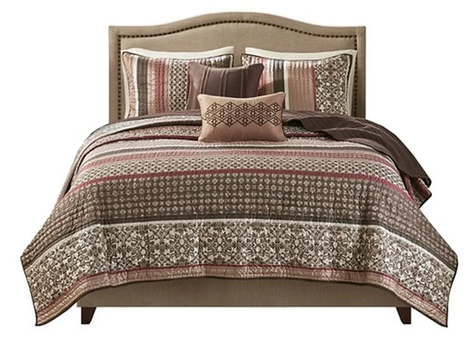 Olliix by Madison Park Red Full/Queen Princeton 5 Piece Reversible Jacquard Coverlet Set