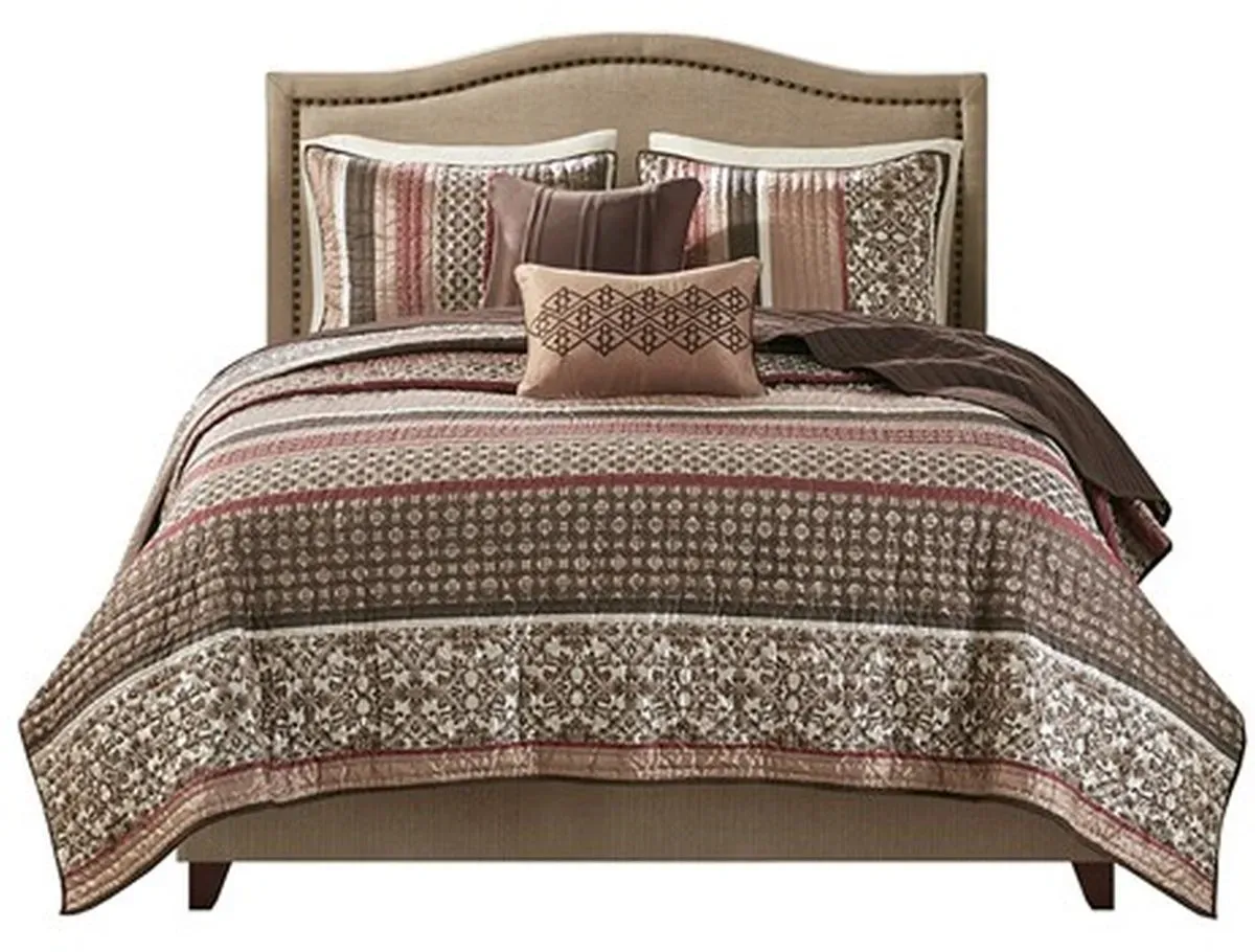 Olliix by Madison Park Red Full/Queen Princeton 5 Piece Reversible Jacquard Coverlet Set