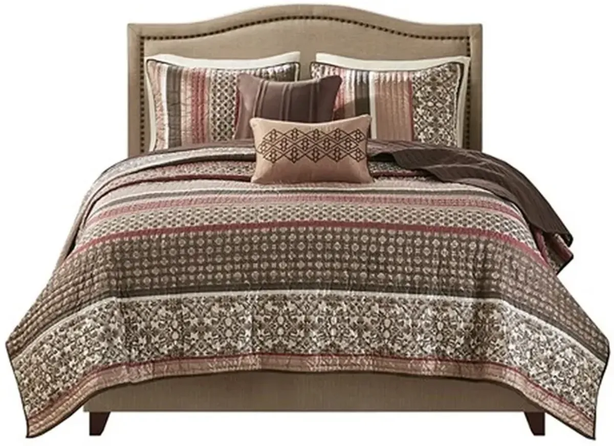 Olliix by Madison Park Red King/California King Princeton 5 Piece Reversible Jacquard Coverlet Set