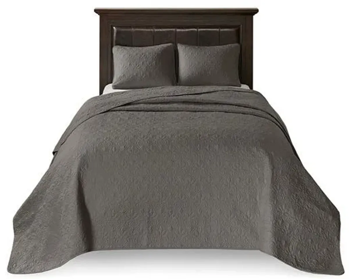 Olliix by Madison Park Quebec Dark Grey Full Reversible Bedspread Set