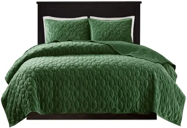 Olliix by Madison Park Harper 3 Piece Green Full/Queen Faux Velvet Reversible Coverlet Set