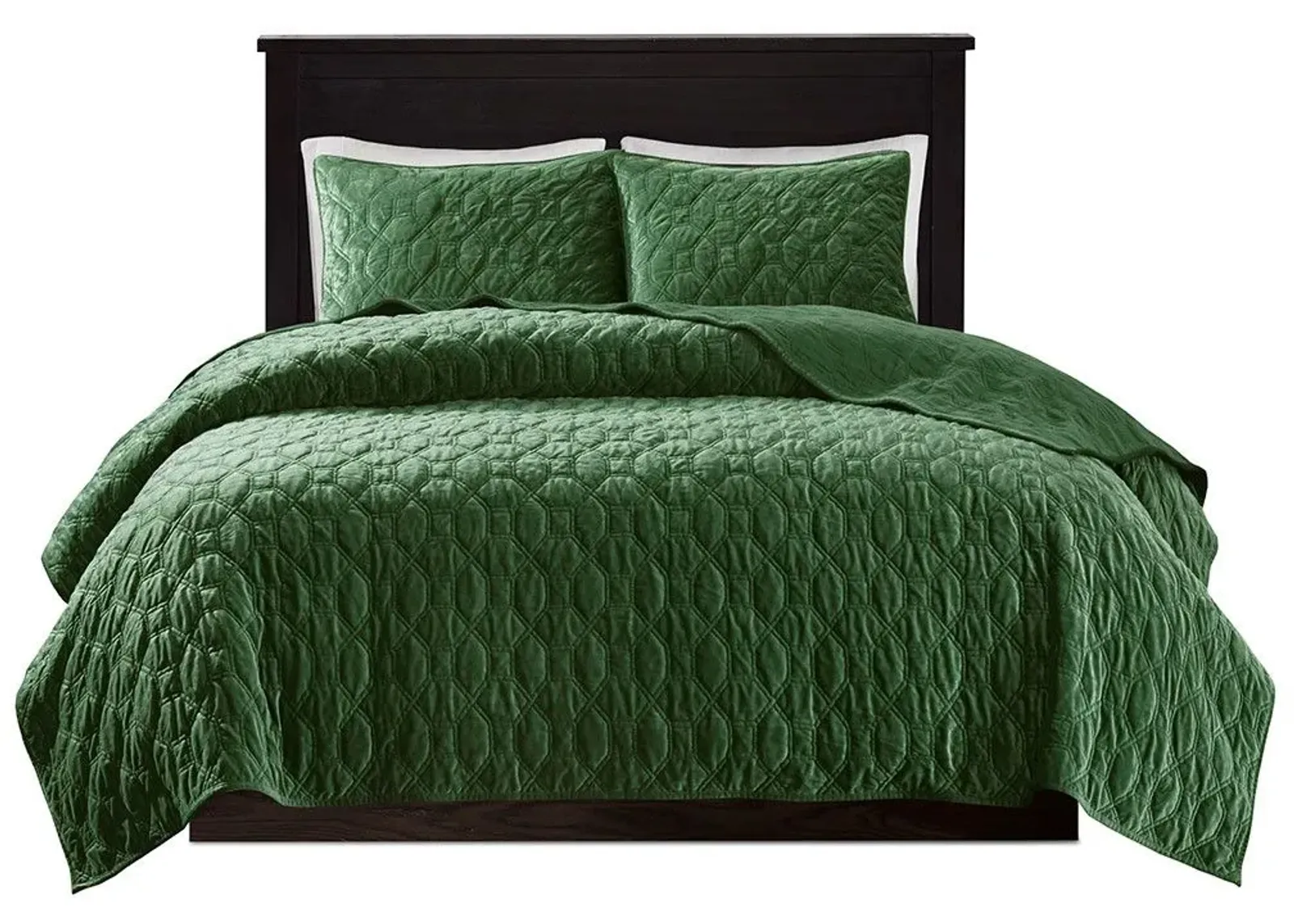 Olliix by Madison Park 3 Piece Green Full/Queen Harper Faux Velvet Reversible Coverlet Set