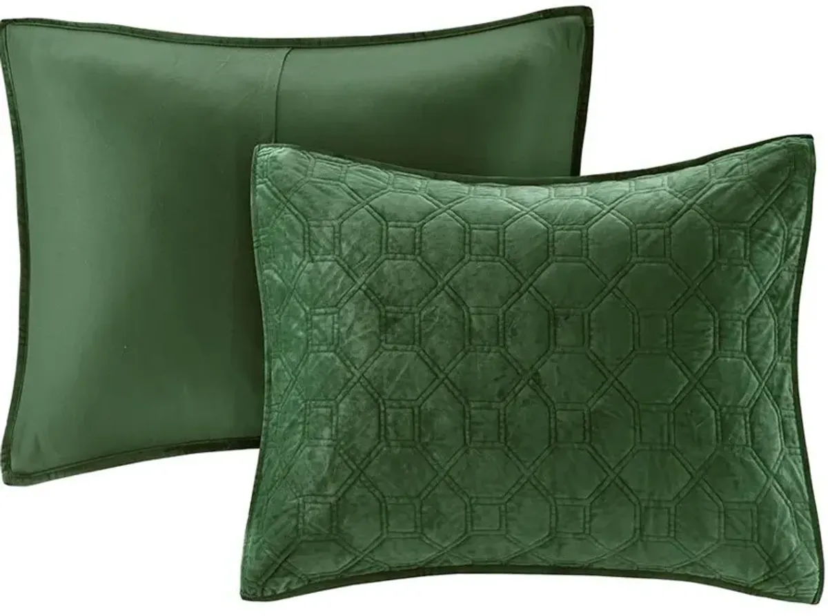 Olliix by Madison Park Harper 3 Piece Green King/California King Faux Velvet Reversible Coverlet Set