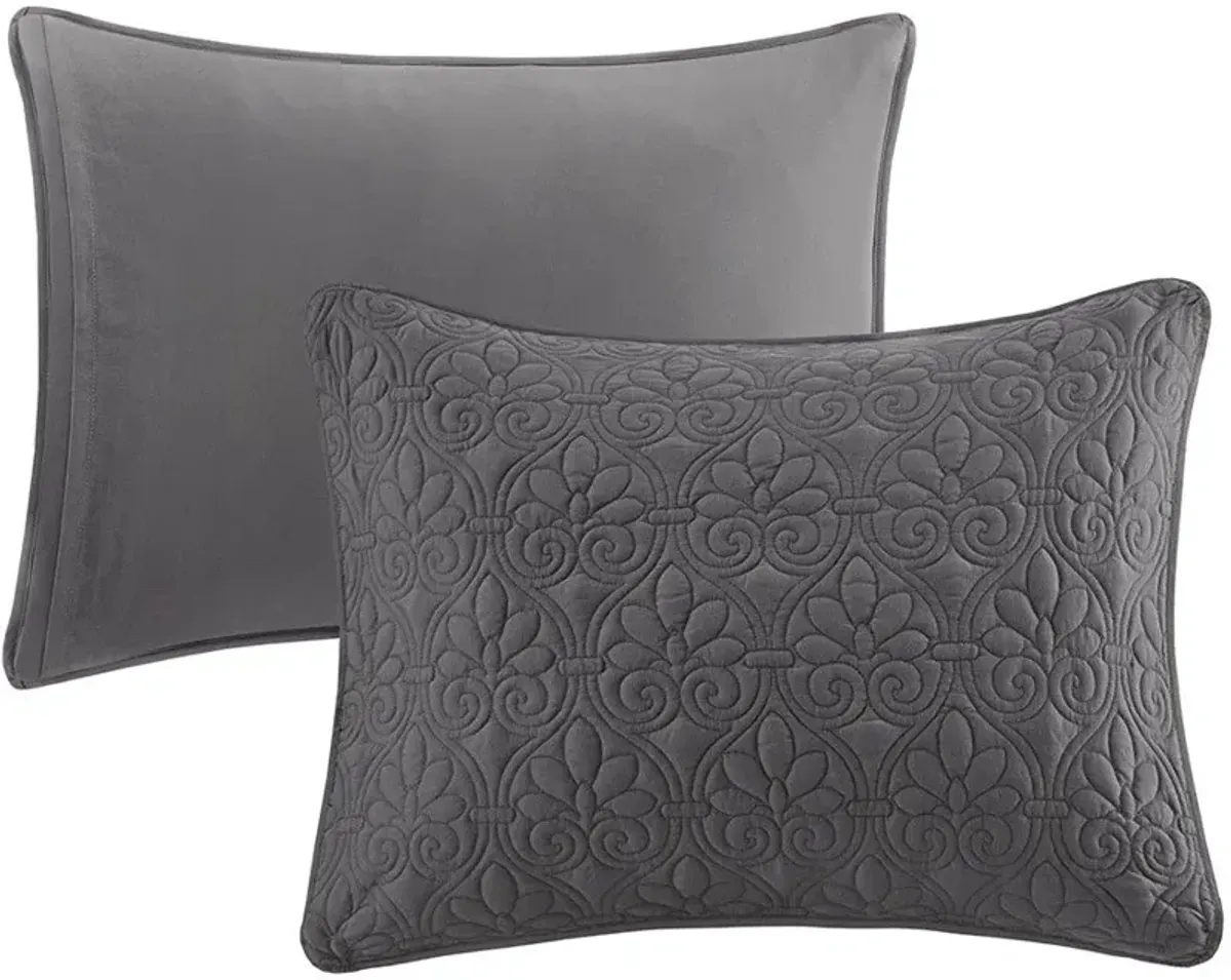 Olliix by Madison Park 3 Piece Dark Grey Queen Quebec Fitted Bedspread Set