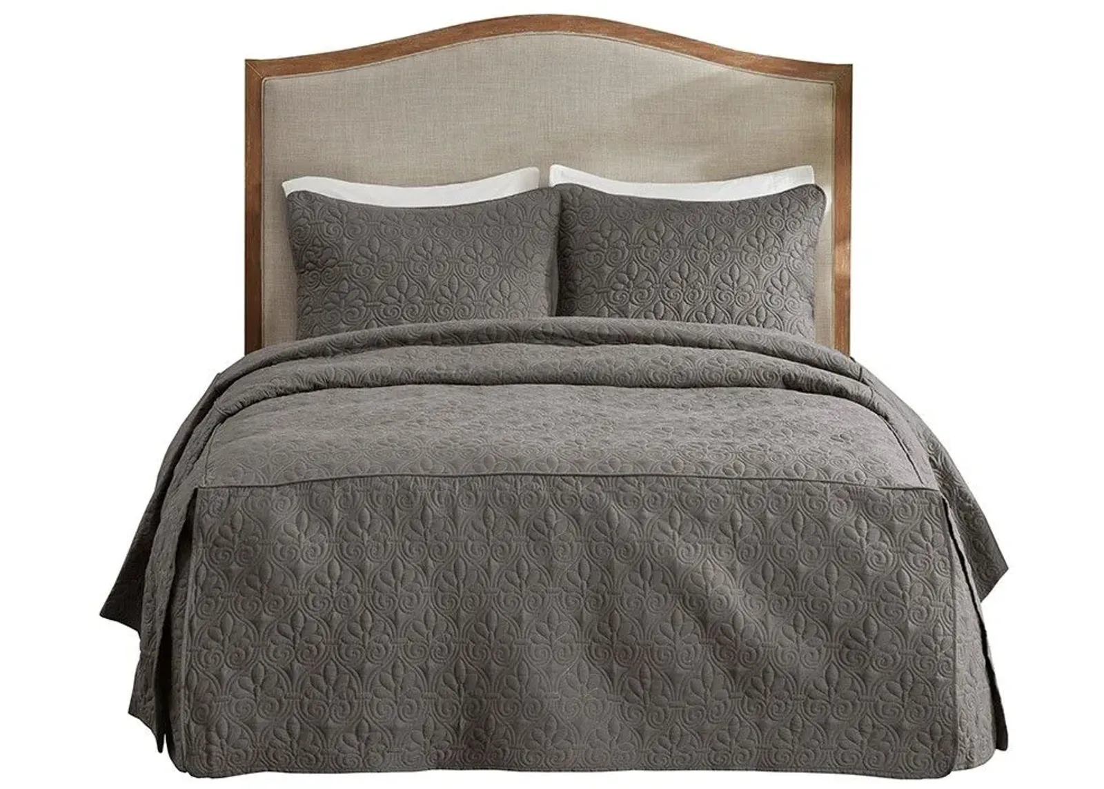 Olliix by Madison Park 3 Piece Dark Grey Queen Quebec Fitted Bedspread Set