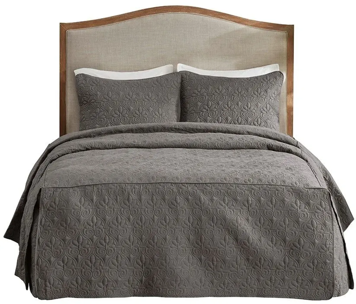 Olliix by Madison Park 3 Piece Dark Grey Queen Quebec Fitted Bedspread Set