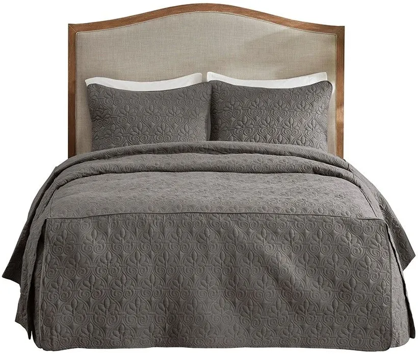 Olliix by Madison Park 3 Piece Dark Grey Queen Quebec Fitted Bedspread Set